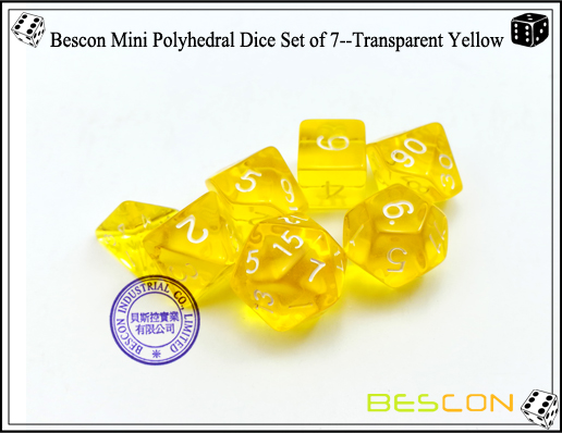 Bescon Mini Polyhedral Würfel Set von 7 - Transparent Gelb-3 Bescon Mini Polyhedral Dice Set of 7--Transparent Yellow-3