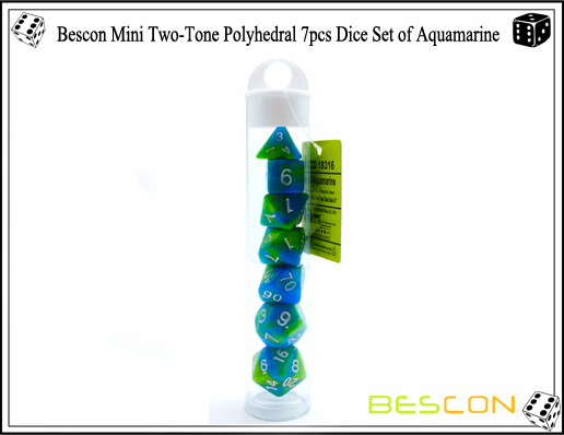 Bescon Mini Two-Tone Polyhedral 7pcs Juego de dados de Aquamarine-1 # Bescon Mini Two-Tone Polyhedral 7pcs Dice Set of Aquamarine-1#