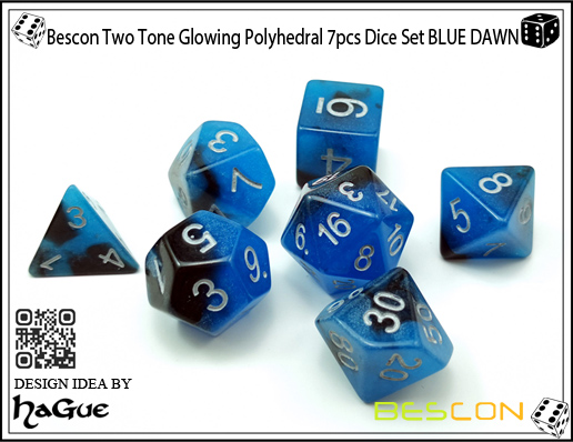 Bescon Two Tone Brillante Polyhedral 7pcs dados Set BLUE DAWN-6 Bescon Two Tone Glowing Polyhedral 7pcs Dice Set BLUE DAWN-6