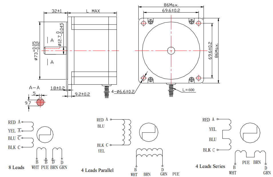 85mm enhanced hybrid 2-phase stepper motor copper windings , 4 wire stepper motor 