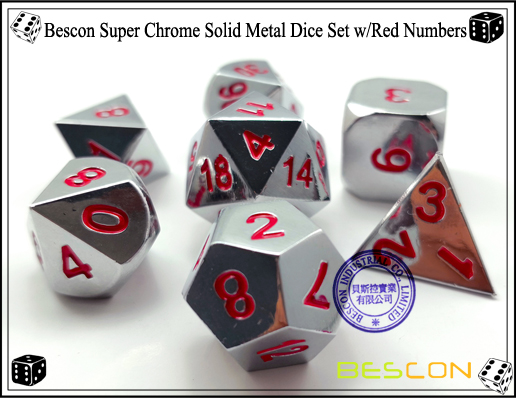 Bescon Super Chrome Solid Metal Dice Set with Red Numbers-2 Bescon Super Chrome Solid Metal Dice Set with Red Numbers-2