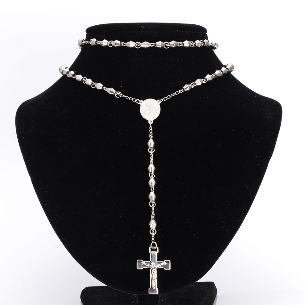 묵주 목걸이 스테인레스 스틸 크로스 펜던트 Rosary Beads Necklace Stainless Steel Cross Pendant