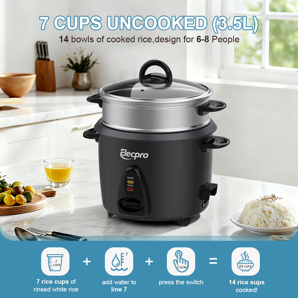 7-Cup Drum Rice Cooker with Aluminum Steaming Tray(3) 7-Cup Drum Rice Cooker with Aluminum Steaming Tray(3)