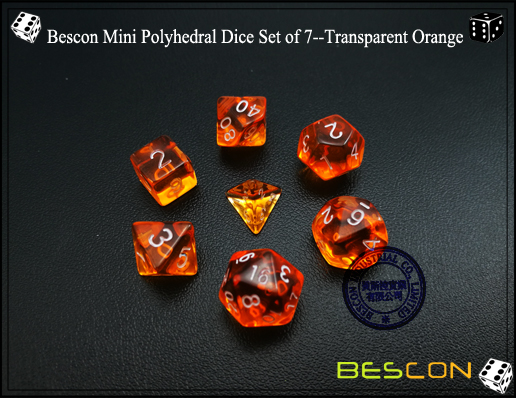 Bescon Mini Polyhedral Würfel Set von 7 - Transparent Orange-3 Bescon Mini Polyhedral Dice Set of 7--Transparent Orange-3