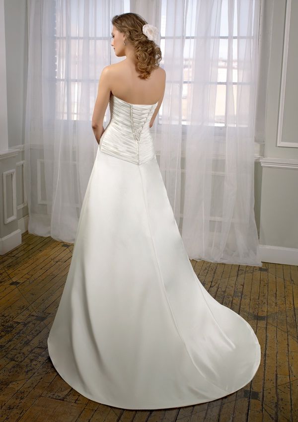 A Line Sweetheart Chapel Train Satin Lace Up Ruffled Wedding Dress