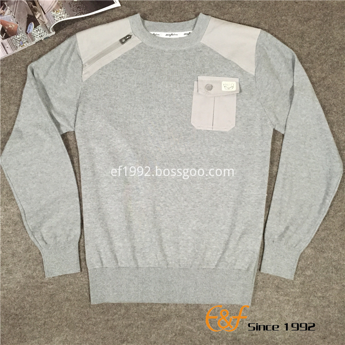 Cotton Men Sweater with Canvas Patch and Pocket Cotton Men Sweater with Canvas Patch and Pocket