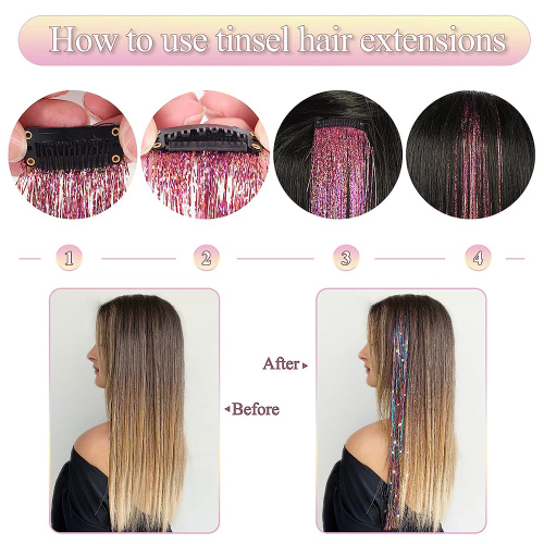 Alileader High Quality 14 Colors Shiny Soft Glitter Tinsel Hair Extension for Christmas New Year Party Supplier, Supply Various Alileader High Quality 14 Colors Shiny Soft Glitter Tinsel Hair Extension for Christmas New Year Party of High Quality
