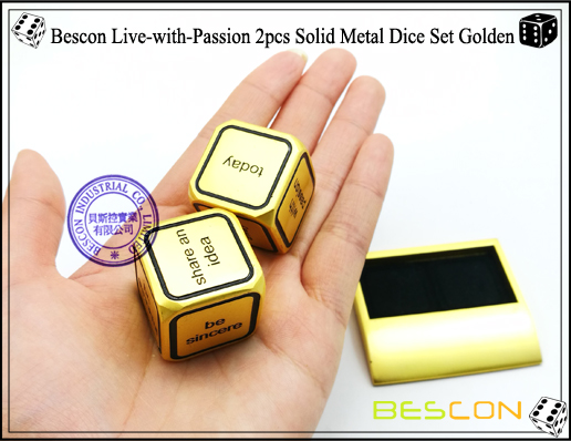 Bescon Live-with-Passion 2pcs Juego de dados de metal sólido Golden-5 Bescon Live-with-Passion 2pcs Solid Metal Dice Set Golden-5