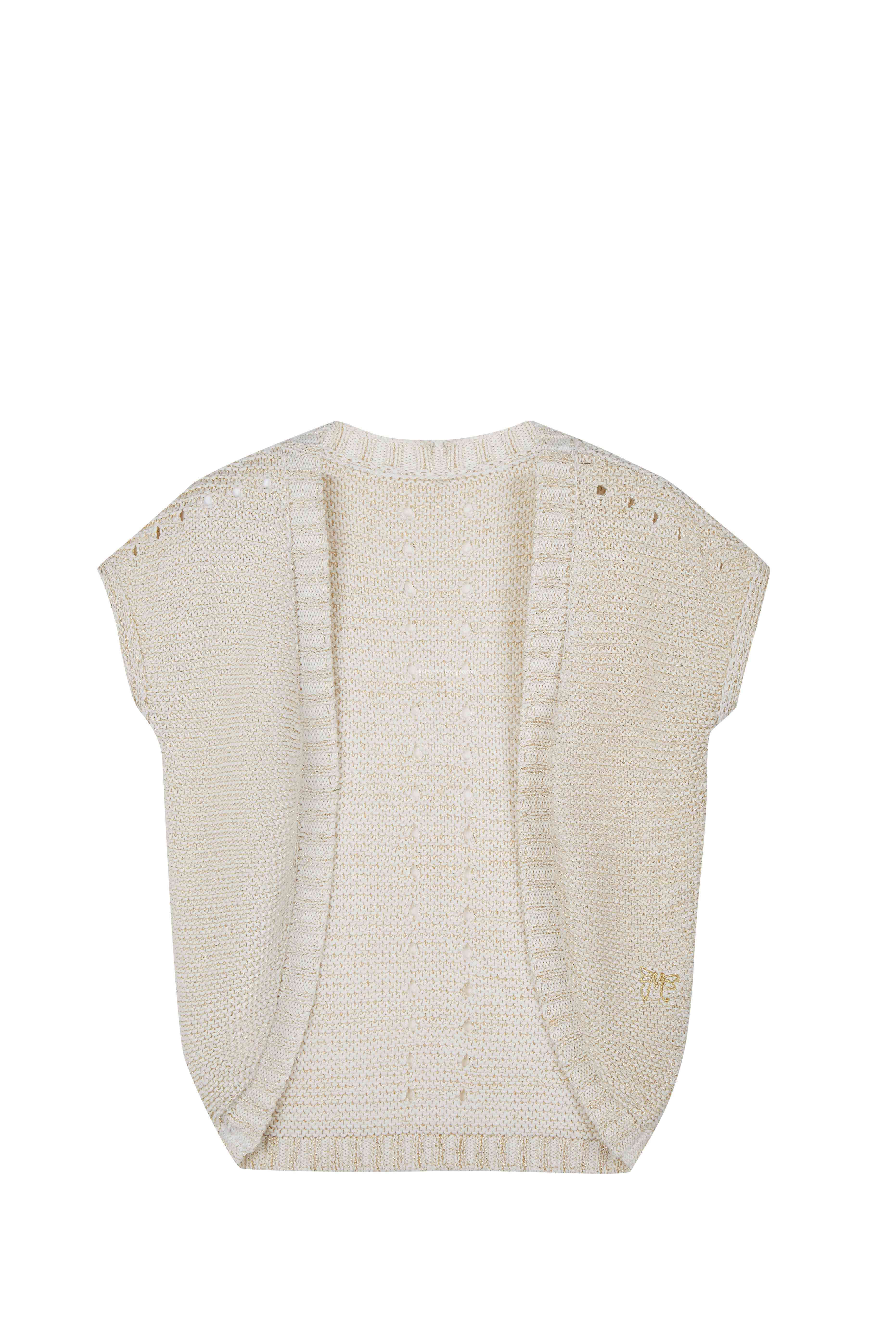 Girl's Knitted Pointelle Logo Embroidery Cardigan Cape