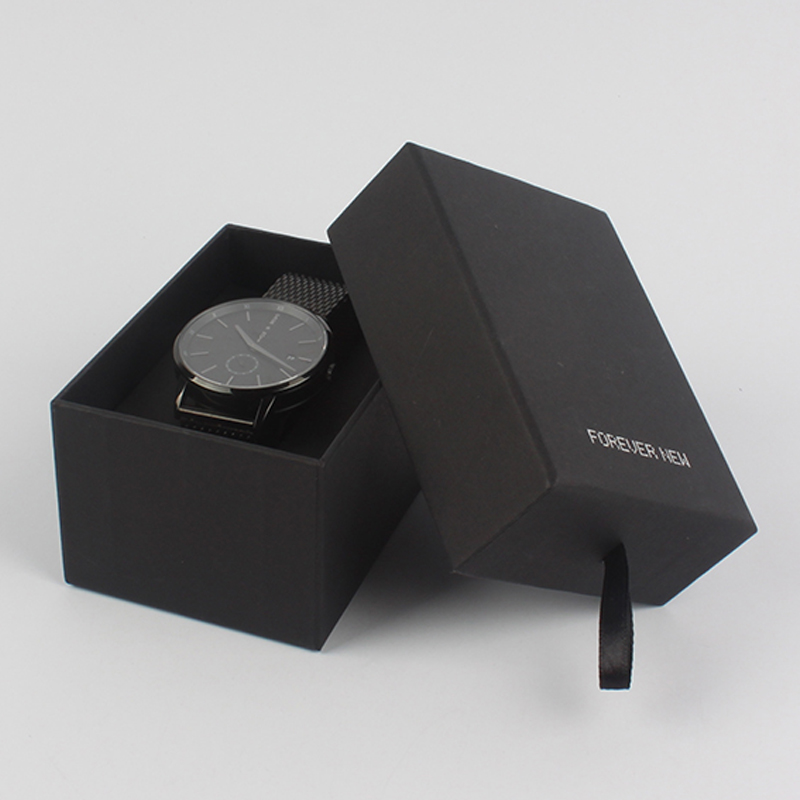 Kotak Kertas Kadbod Hitam Kustom Dengan Tudung Custom Black Cardboard Paper Watch Box With Lid