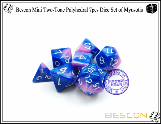 Bescon Mini Two-Tone Polyhedral 7pcs Dice Set of Myosotis-5 Bescon Mini Two-Tone Polyhedral 7pcs Dice Set of Myosotis-5