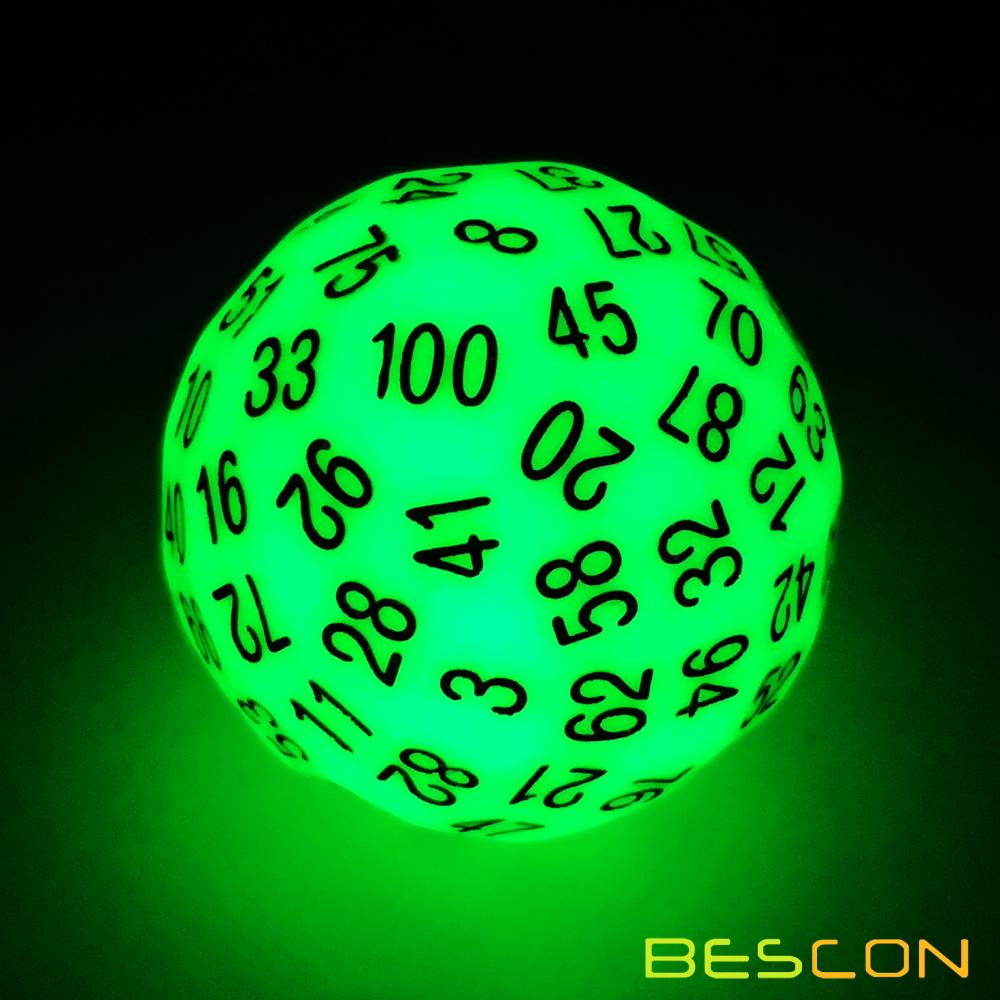 Bescon Super Jade Glow in Dark Polyhedral Dice 100 Sides