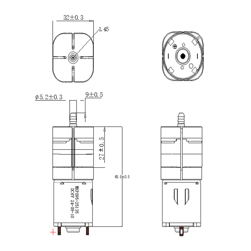 095 Brushed Motor Miniature Air Pump Dimensions 095 Brushed Motor Miniature Air Pump Dimensions