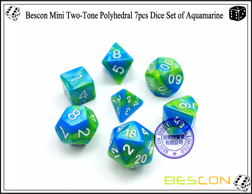 Bescon Mini Two-Tone Polyhedral 7pcs Dice Set of Aquamarine-1 Bescon Mini Two-Tone Polyhedral 7pcs Dice Set of Aquamarine-1