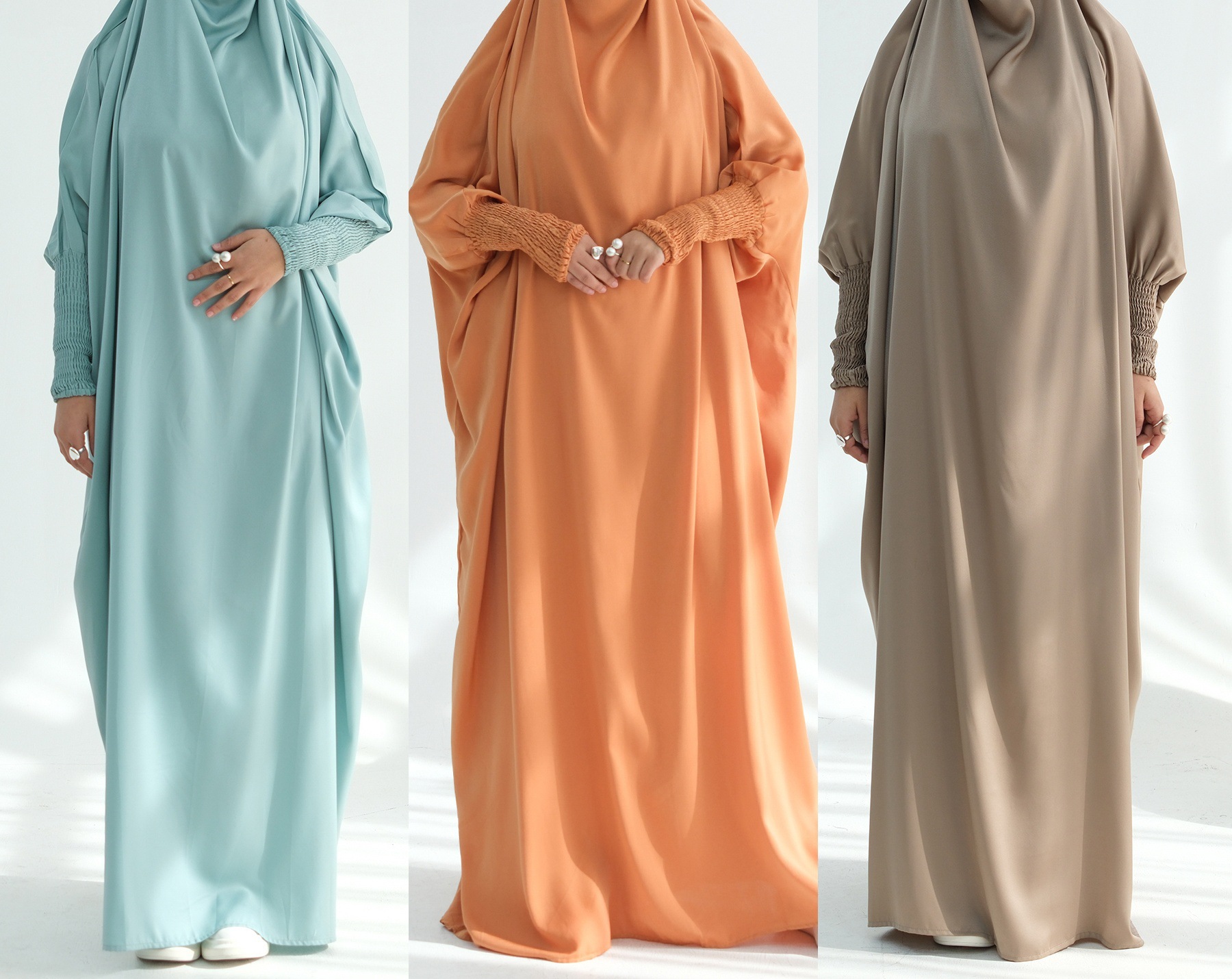 Velvet Satin Prayer Abaya Smocked Sleeve Detail Velvet Satin Prayer Abaya Smocked Sleeve Detail