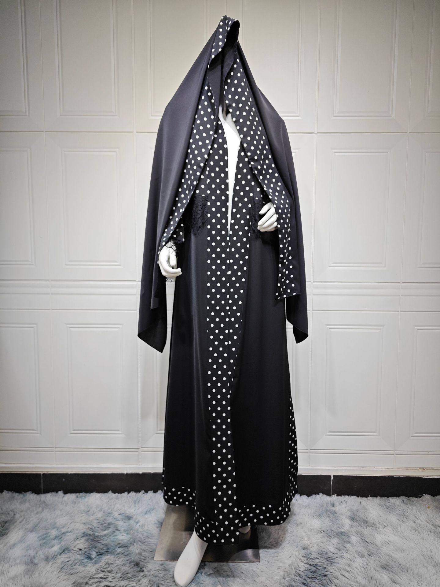 Polka Dot Black Abaya with Matching Hijab Set MQ260 (1) Polka Dot Black Abaya with Matching Hijab Set MQ260 (1)