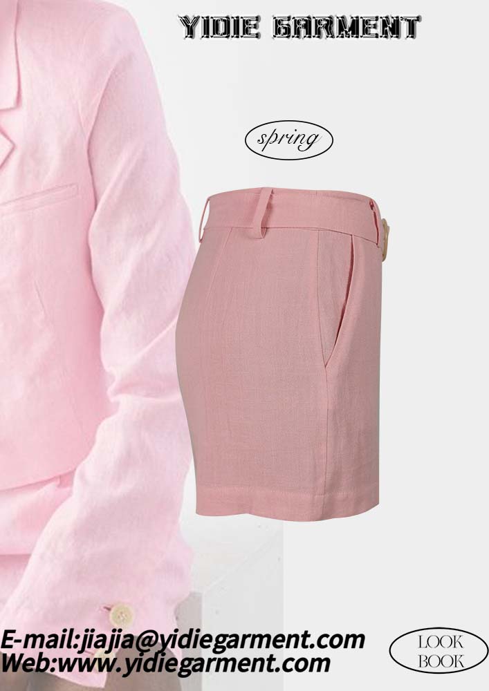 Women S Pink High Waisted Linen Pleated Shorts Women S Pink High Waisted Linen Pleated Shorts