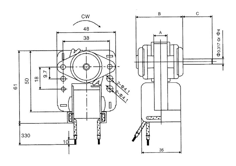 C-frame shaded pole motors side length 48mm hi-precision punched stator / dimension