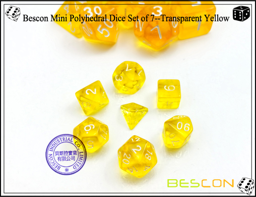 Bescon Mini Polyhedral Würfel Set von 7 - Transparent Gelb-2 Bescon Mini Polyhedral Dice Set of 7--Transparent Yellow-2