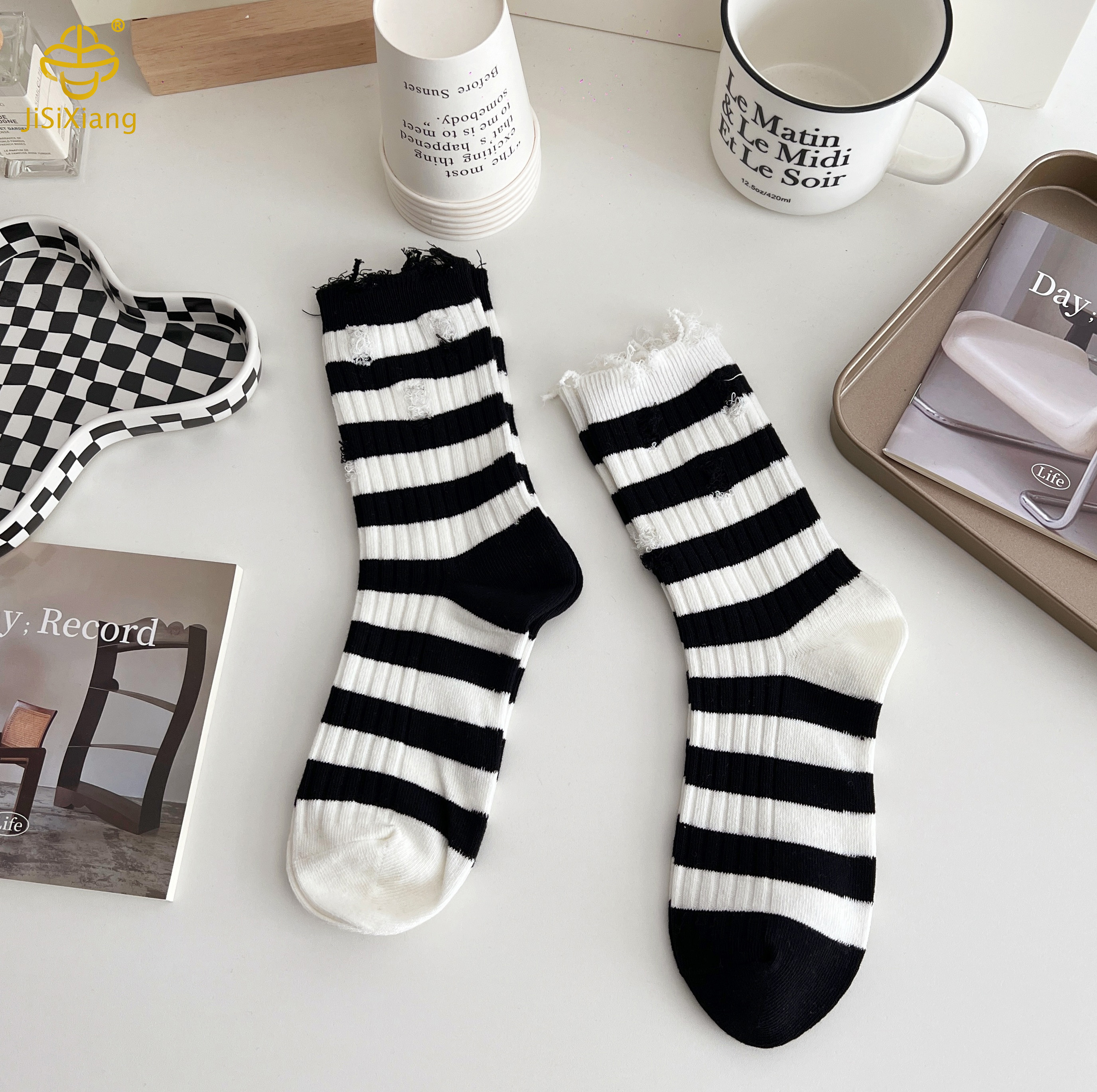 Black and white ripped socks Black and white ripped socks
