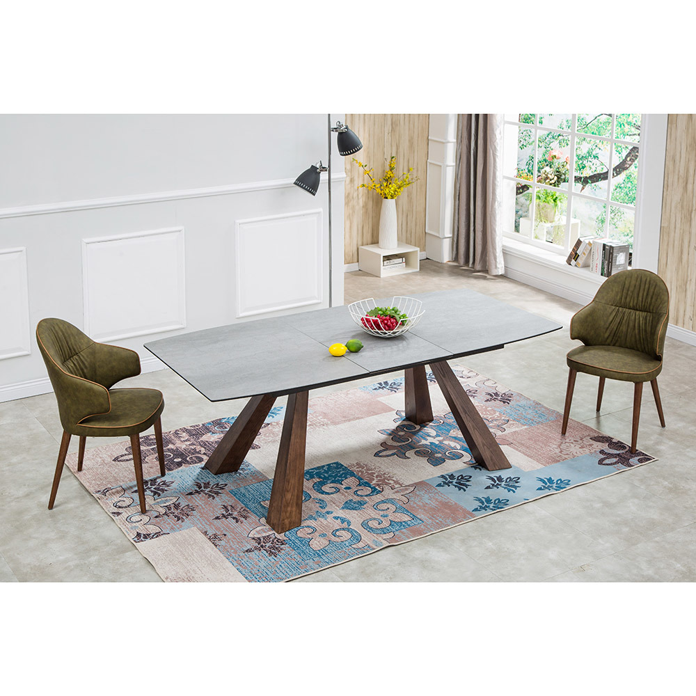 Modern Cymbate Extension Wood Ceramic Glass Dining Table