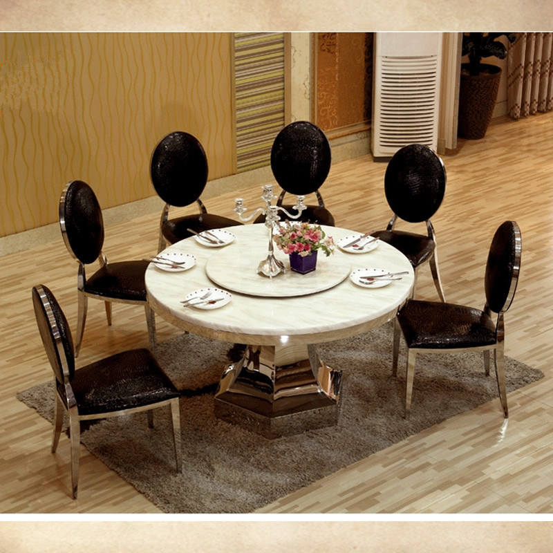 Modern Stainless Steel Marble Dining Room Round Dining Table Set