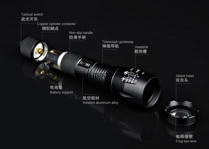 Wholesale High Power Xml T6 Rechargeable Torch Zoomable Tactical LED Flashlight (SYSG-180820)