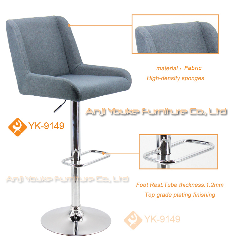 Fabric Industrial Chrome Swivel Bar Stool for Heavy People