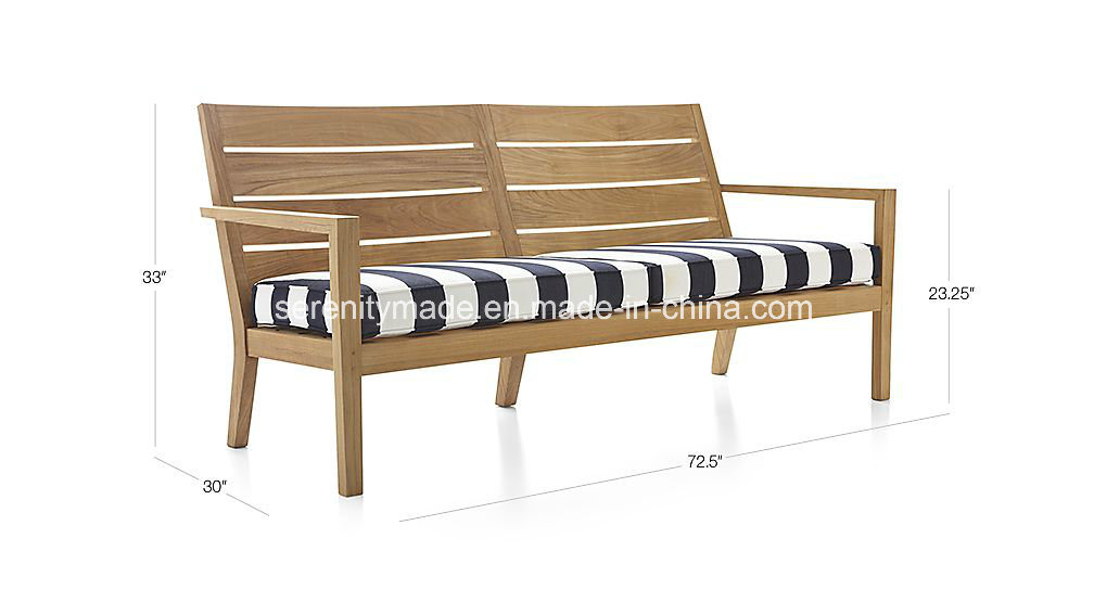 Wooden Furniture Restaurant Bistro Cafe Black-and-White Stripe Fabric Seat Wooden Bench