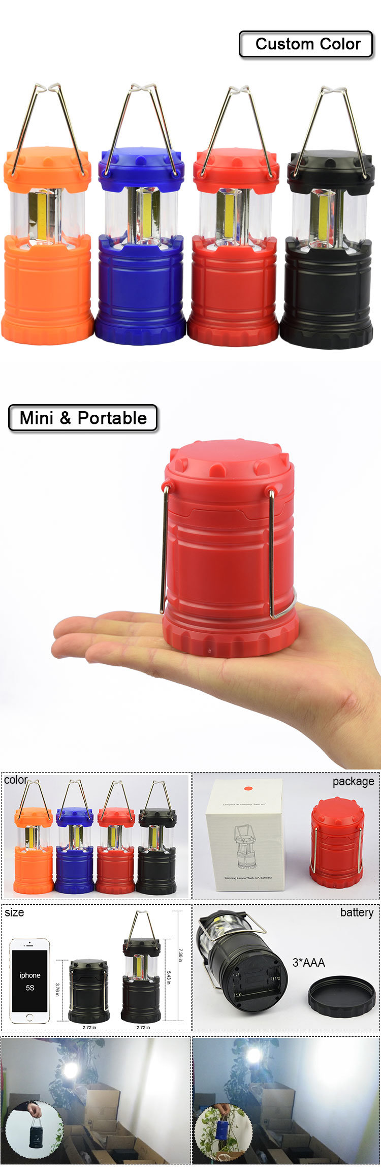 Outdoor Tent Lamp Plastic Outdoor COB Camping Lantern