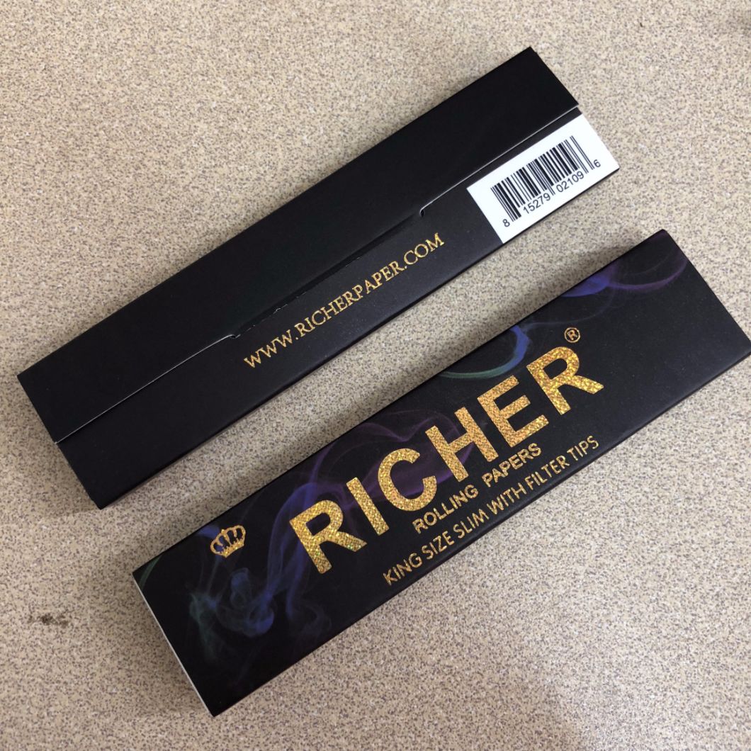 Custom Your Brand King Size Slim (107mm*44mm) Hemp Cigarette Slow Burn Rolling Paper with Pre-Creased Filter Tips