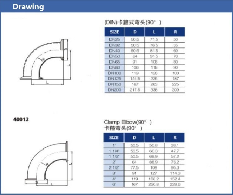 Sanitary 90 Degree Stainless Steel Elbow Bend (DT-16)