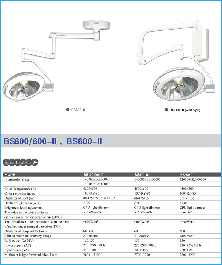 BS600-II Shadowless Examination Operation Light with Reasonable Price for Surgical Equipment