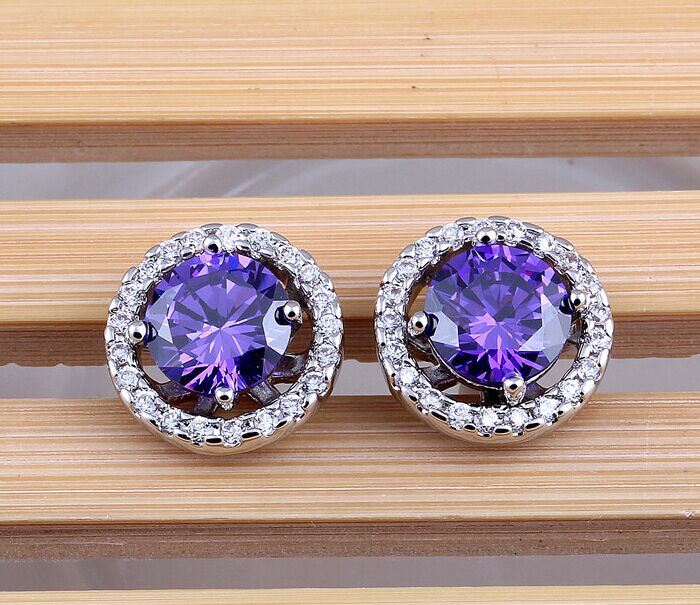 Stud Earrings for Women White Gold Plated CZ Diamond Jewelry