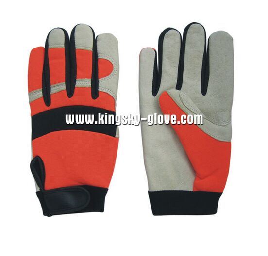 High Visible Color Pigskin Mechanic Working Glove-7303. Wl