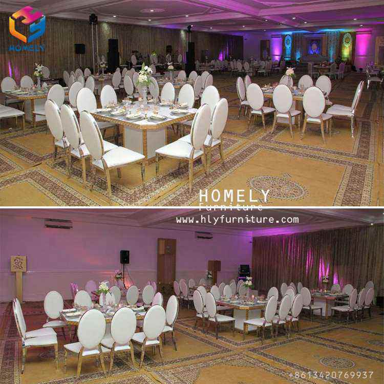 Homely Hot Wholesale Luxury White Leather Stainless Steel Chair for Hotel Wedding Dining Hall Restaurant Event