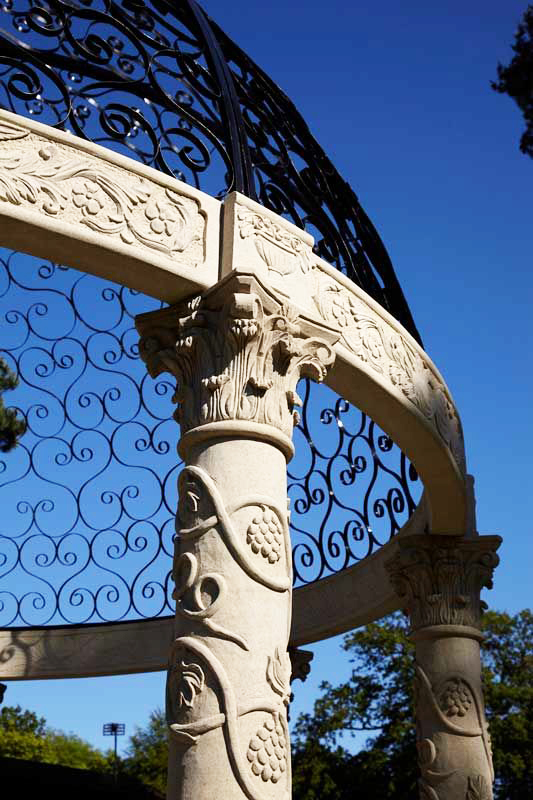 Beige Marble Stone Gazebo with Cast Iron Roof for Garden