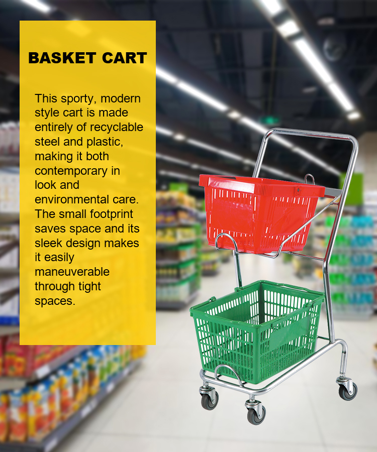 Metal Two Tiers Shopping Cart Baskets Shopping Trolley