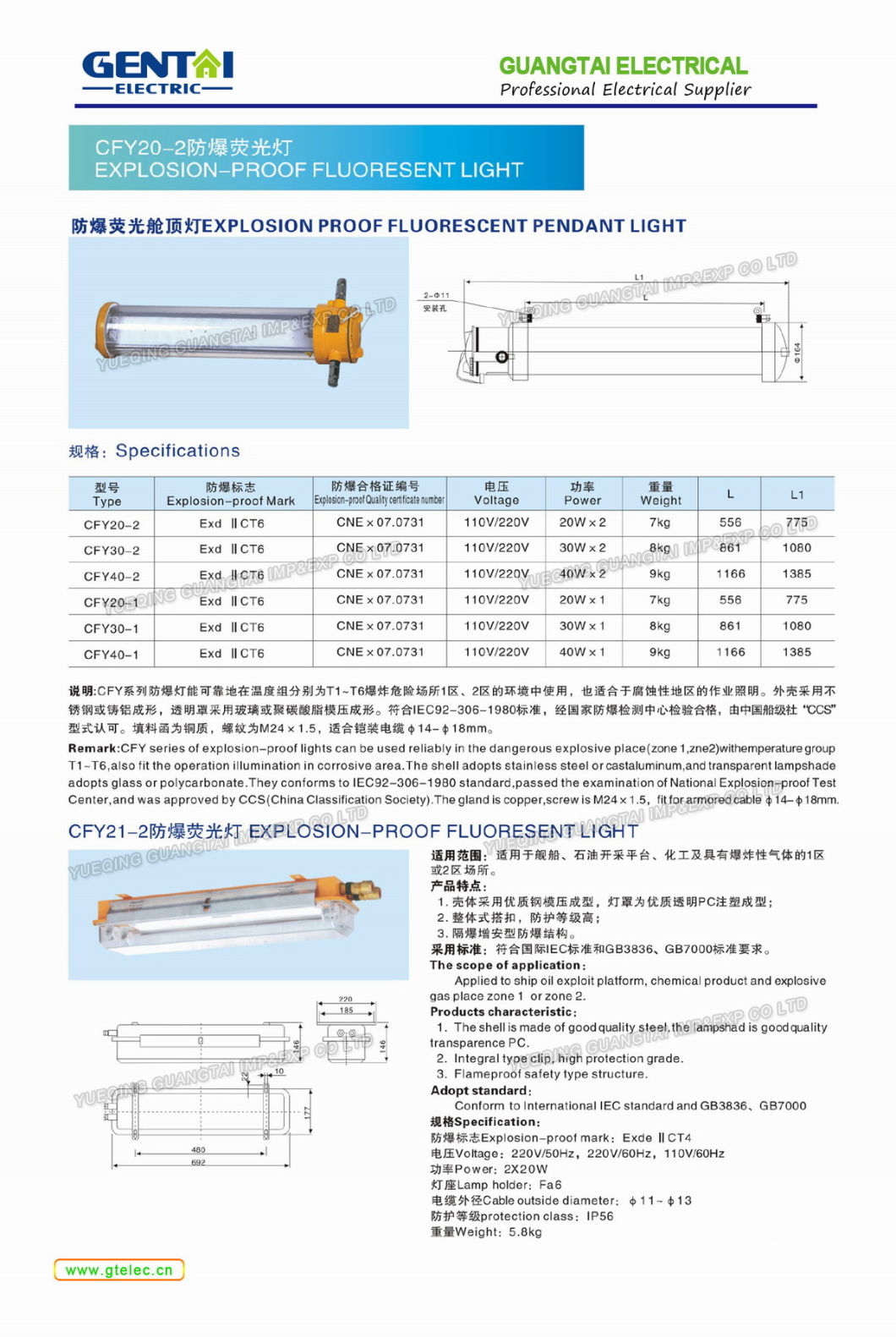 Stainless Steel Marine Fluorescent Explosion-Proof Light Cfy20-2