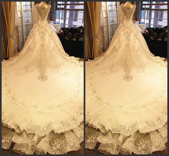 2017 Custom Size Train A-Line Bridal Wedding Dresses Rfl004