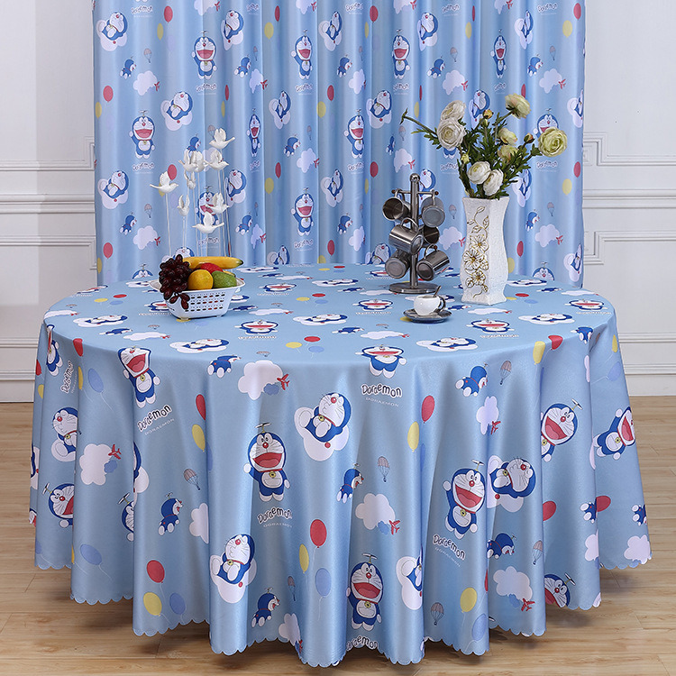 Polyester Fabric Blue Color Party Table Cloth with Cute Pattern