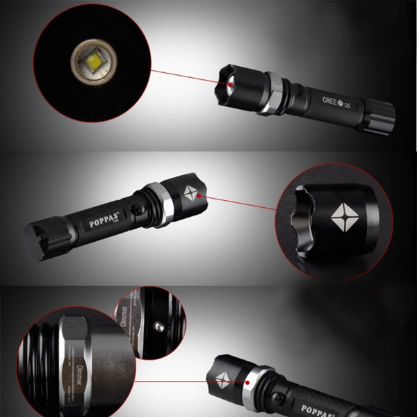 Promotion T809 Zoomable Bright LED Torch Rechargeable Aluminium LED 1101 Police Security Flashlight