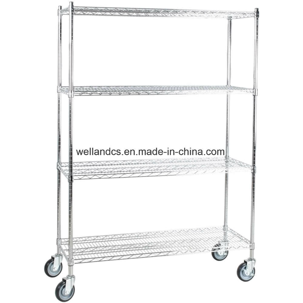 Hot Sale 4 Tier Heavy Duty Wire Shelf Trucks Warehouse Steel Storage Rack with Caster