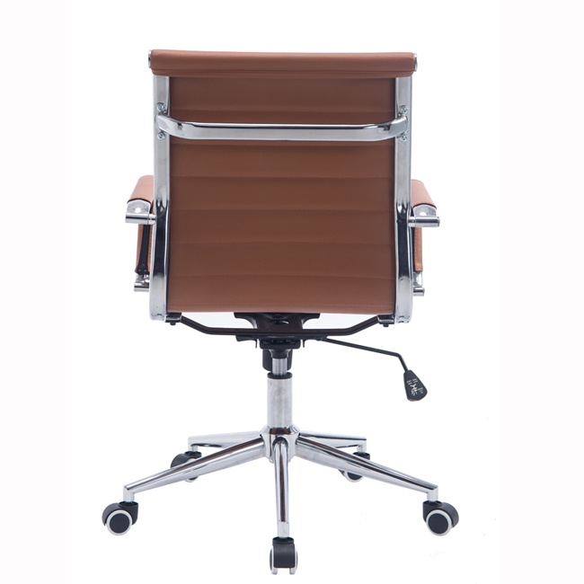 Modern MID Back Ribbed Upholstered PU Leather Swivel Office Computer Chair Orange