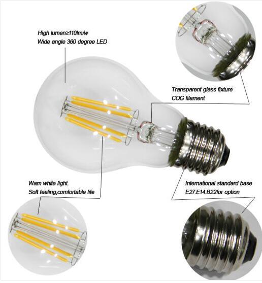 Energy Saving G95 Glass E27 4W LED Filament Bulb Light