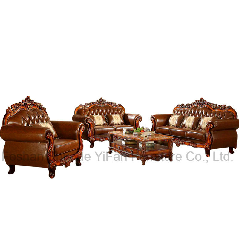 Living Room Furniture with Wood Leather Sofas and Table (619R)