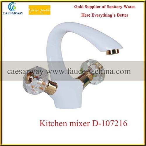 White Painted Crossing Dual Handles Kitchen Mixer