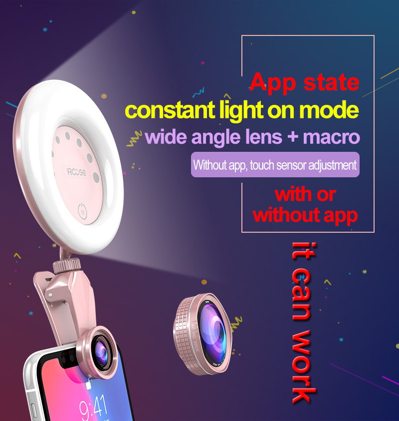 Rk32 Mini Selfie Ring Sync LED Flashlight with APP and Sensor Control Power 500mAh