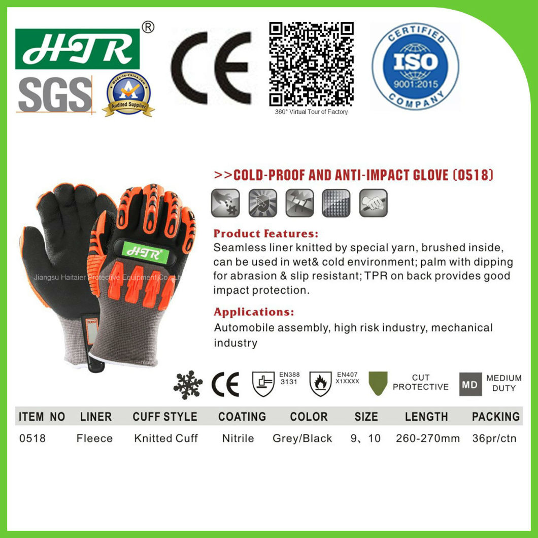 Anti-Impact Abrasion Resistant Nitrile Dipping Warm Mechanical Coldproof Winter Safety Work Gloves