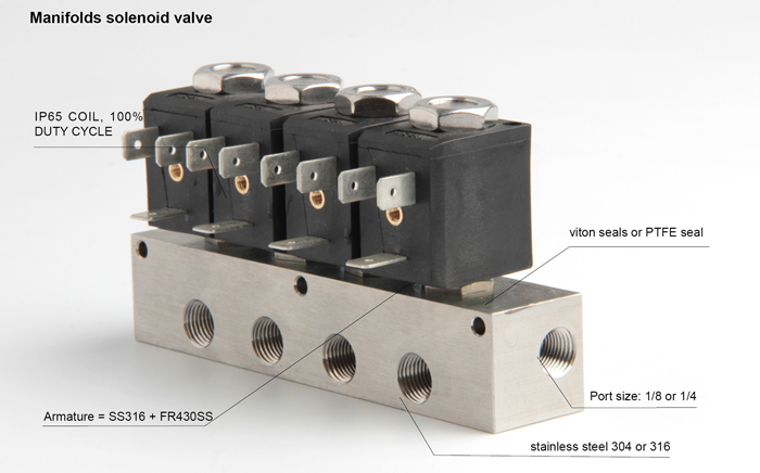 3V Series SS Manifolds Solenoid Valve with PTFE Seal